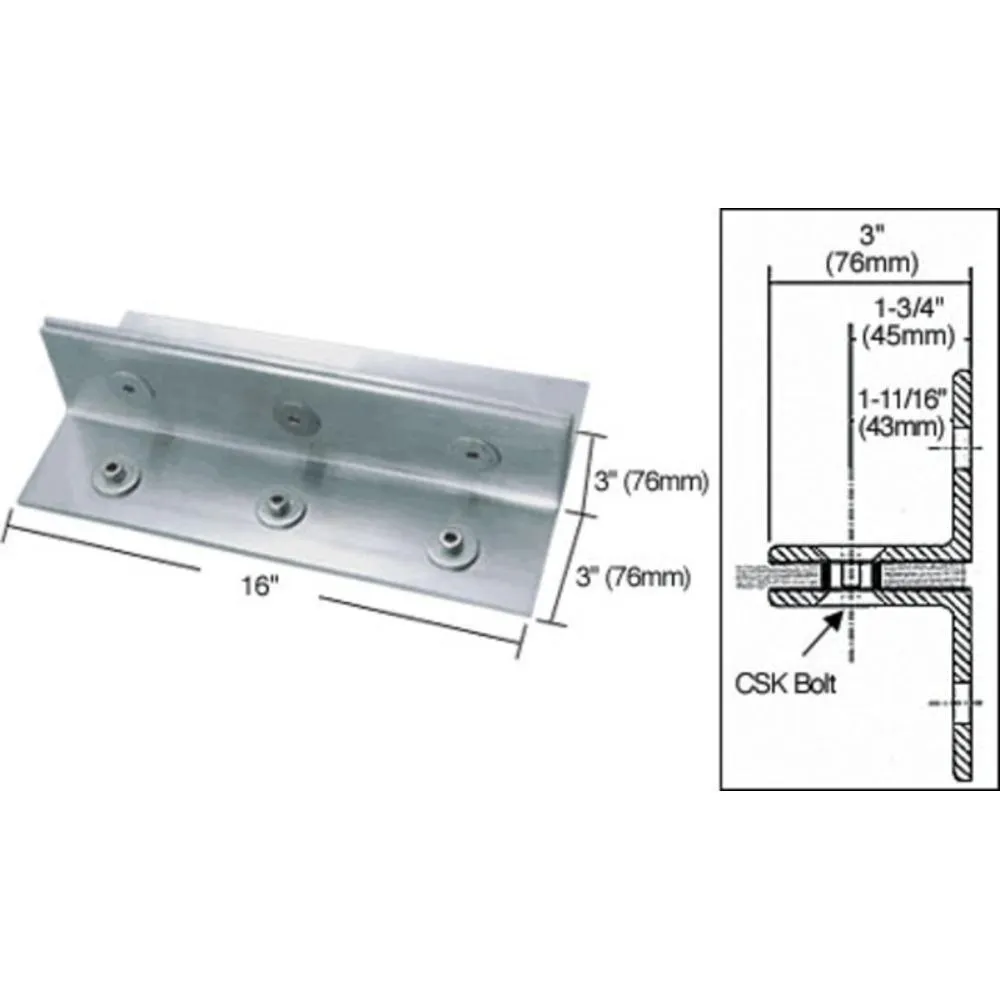 16" Fin Top/Bottom Shoe Fitting for 3/4" Glass