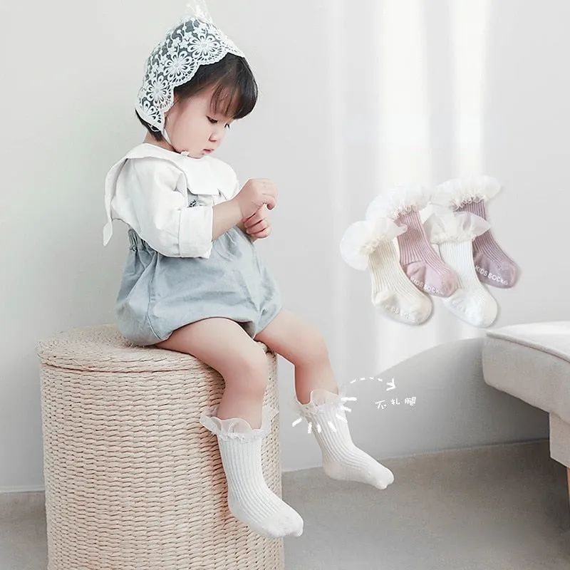 Baby Girls Soft Ruffle Angel Wing Cotton Socks Knee High Leg Warmers Socks