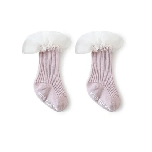 Baby Girls Soft Ruffle Angel Wing Cotton Socks Knee High Leg Warmers Socks