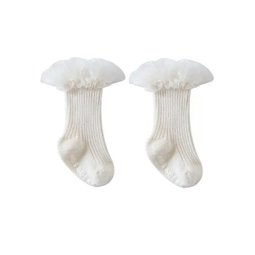 Baby Girls Soft Ruffle Angel Wing Cotton Socks Knee High Leg Warmers Socks