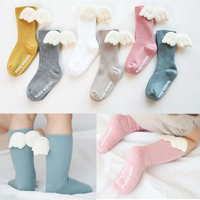 Baby Girls Soft Ruffle Angel Wing Cotton Socks Knee High Leg Warmers Socks