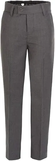 Boys Pant with Two Side Two Back Pockets Non-Elastic Waistband, Slim Pants for Boys Goes with Any Shirt Suit Jacket - Grey-poly-rayon