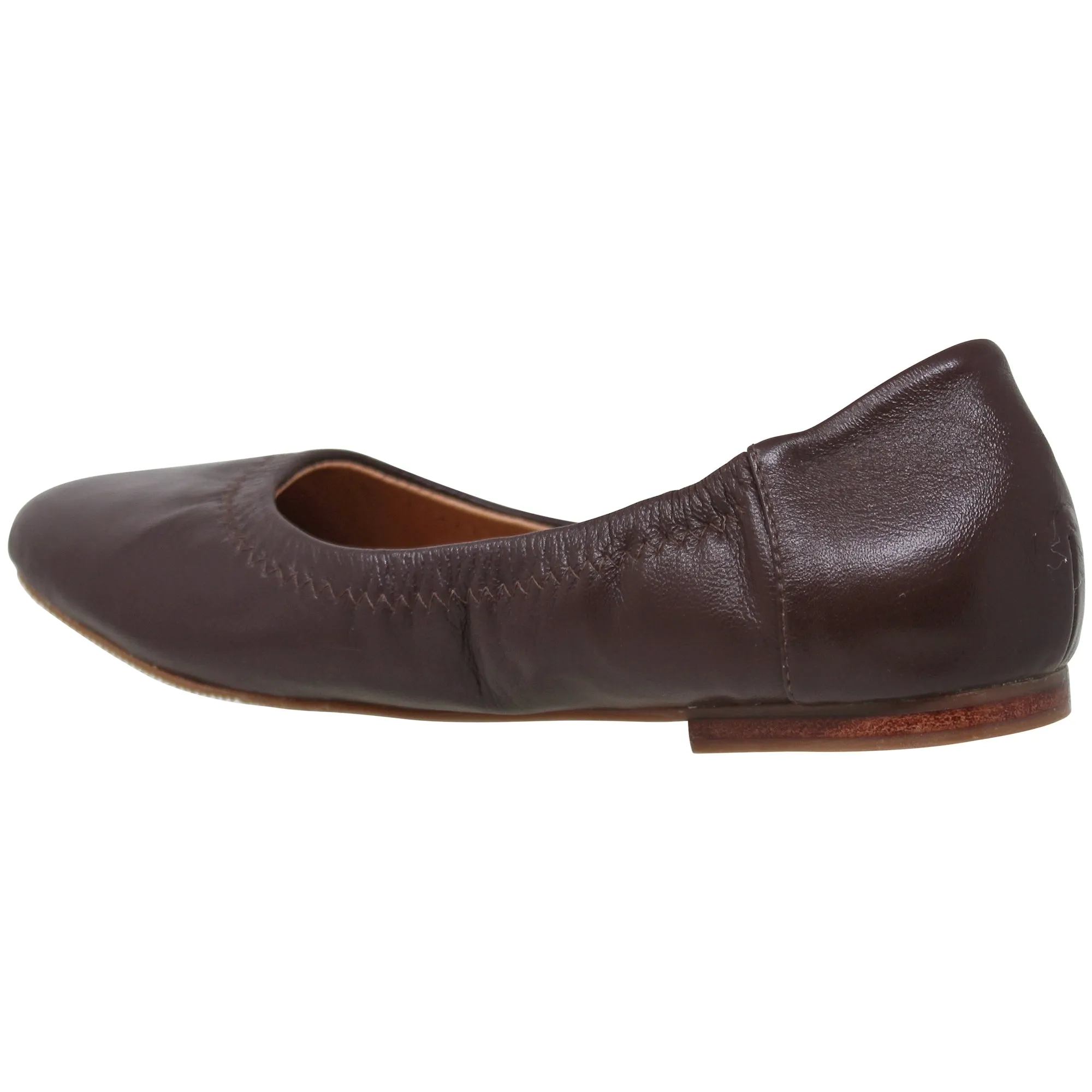 Brown Ballet Flats Round Toe Genuine Leather Elastic Side