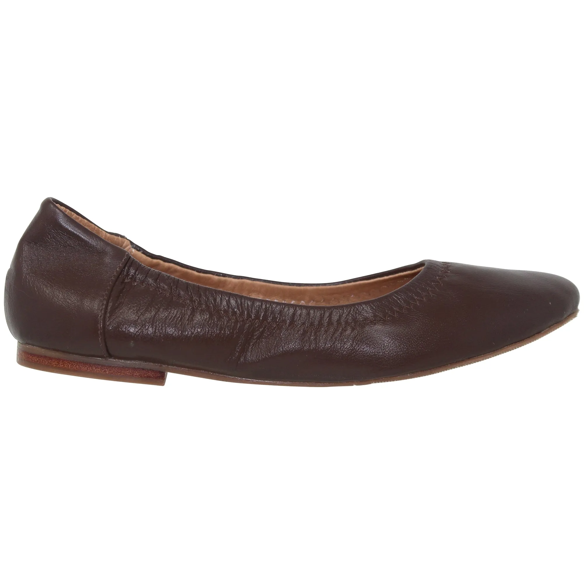 Brown Ballet Flats Round Toe Genuine Leather Elastic Side