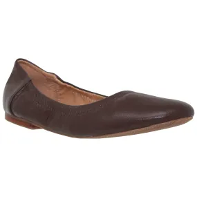 Brown Ballet Flats Round Toe Genuine Leather Elastic Side
