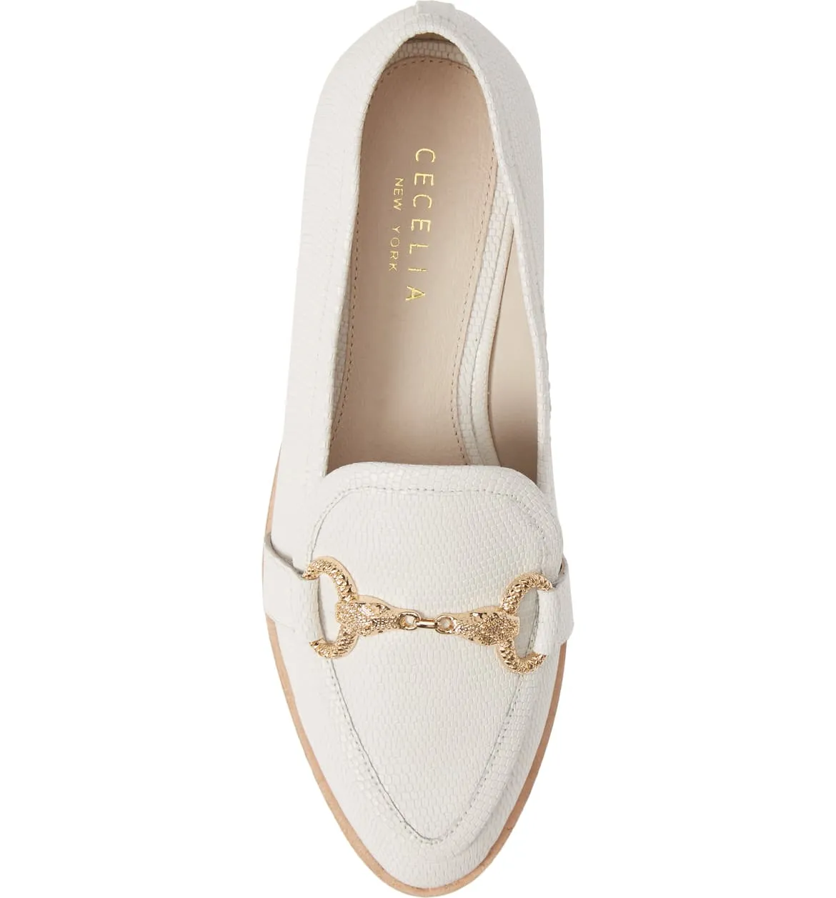 Cecelia New York FENTON Loafer Shoes Alabaster White Horse Bit Gold Buckle Flats