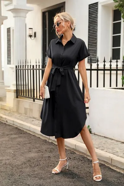 Classic Chic Waist Tie Shirt Dress