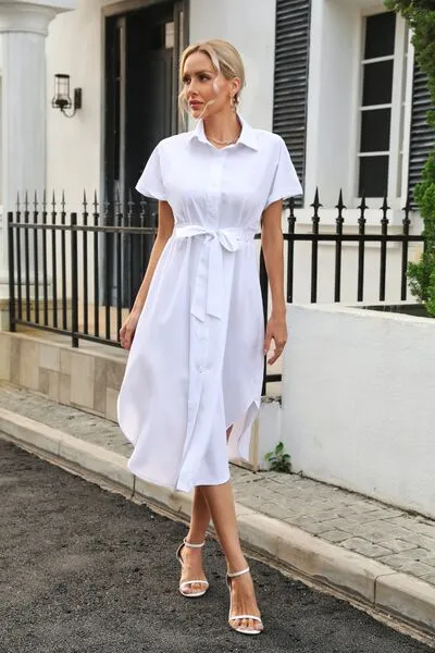 Classic Chic Waist Tie Shirt Dress