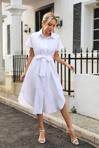 Classic Chic Waist Tie Shirt Dress