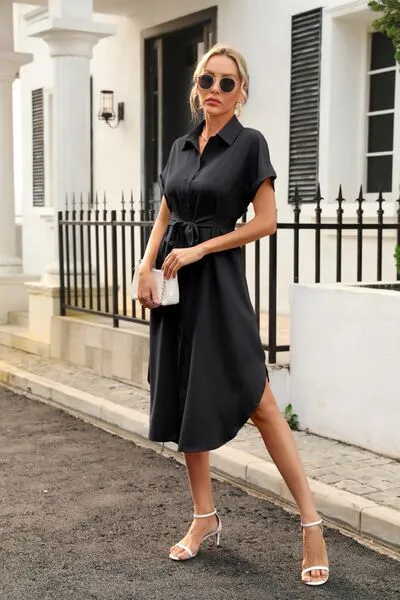 Classic Chic Waist Tie Shirt Dress