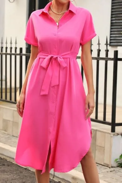 Classic Chic Waist Tie Shirt Dress