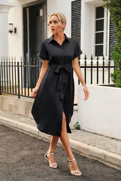 Classic Chic Waist Tie Shirt Dress