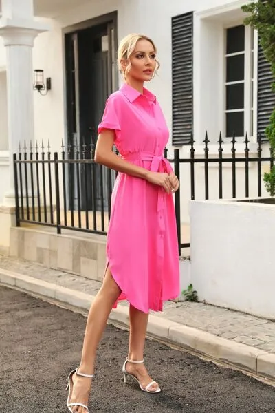 Classic Chic Waist Tie Shirt Dress