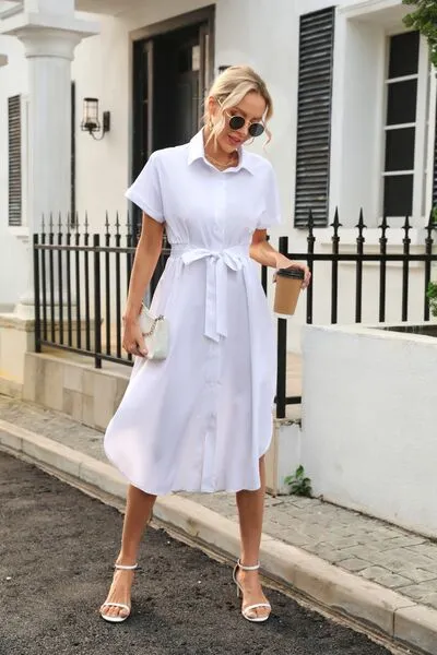 Classic Chic Waist Tie Shirt Dress