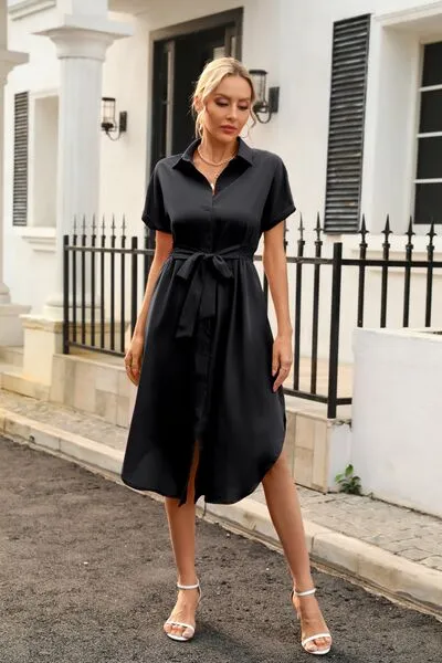 Classic Chic Waist Tie Shirt Dress