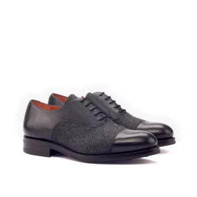 DapperFam Rafael in Dark Grey / Black Men's Flannel & Italian Full Grain Leather Oxford