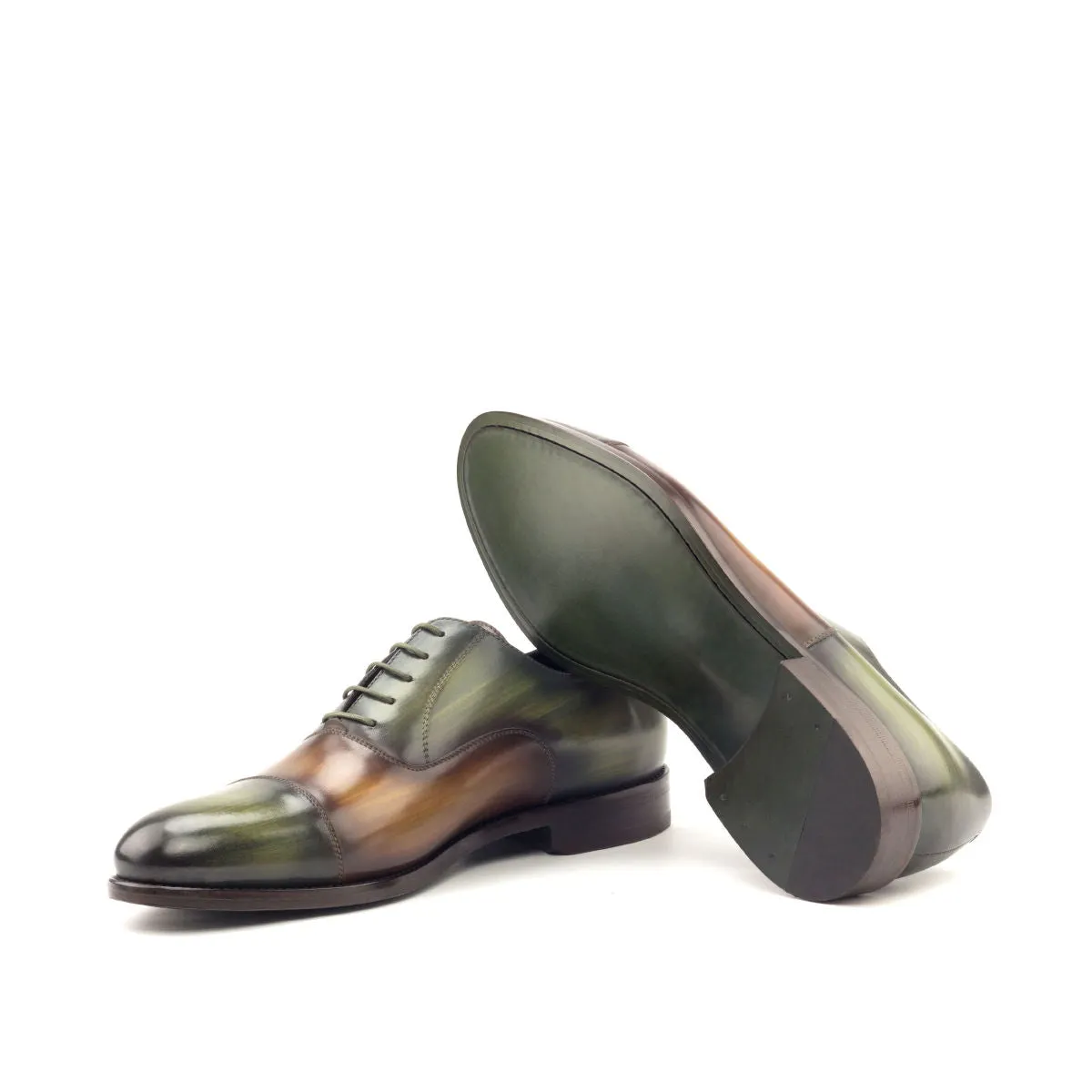 DapperFam Rafael in Khaki / Cognac Men's Hand-Painted Patina Oxford