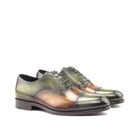 DapperFam Rafael in Khaki / Cognac Men's Hand-Painted Patina Oxford