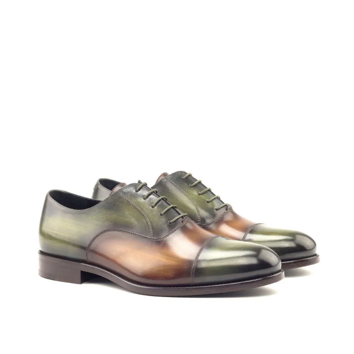 DapperFam Rafael in Khaki / Cognac Men's Hand-Painted Patina Oxford