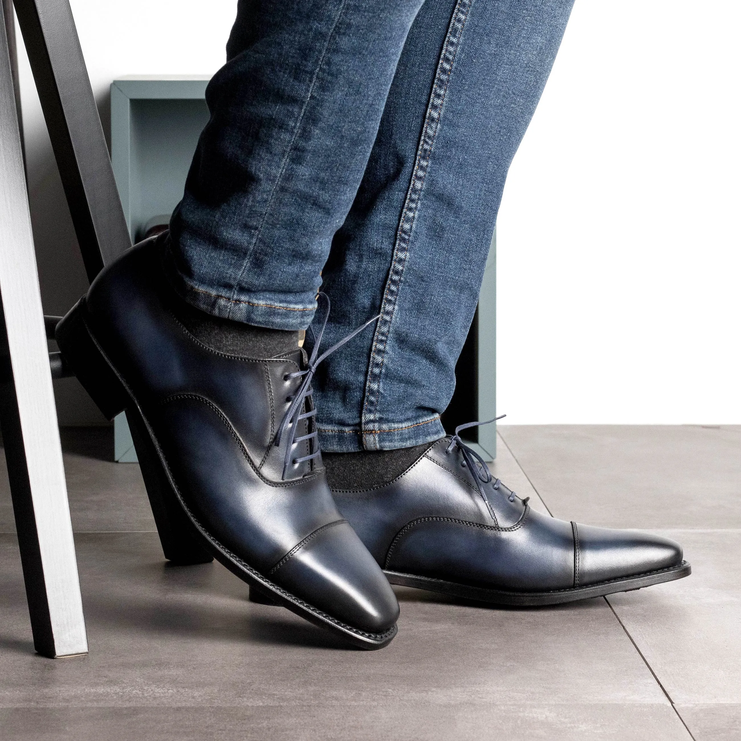DapperFam Rafael in Navy Men's Hand-Painted Italian Leather Oxford