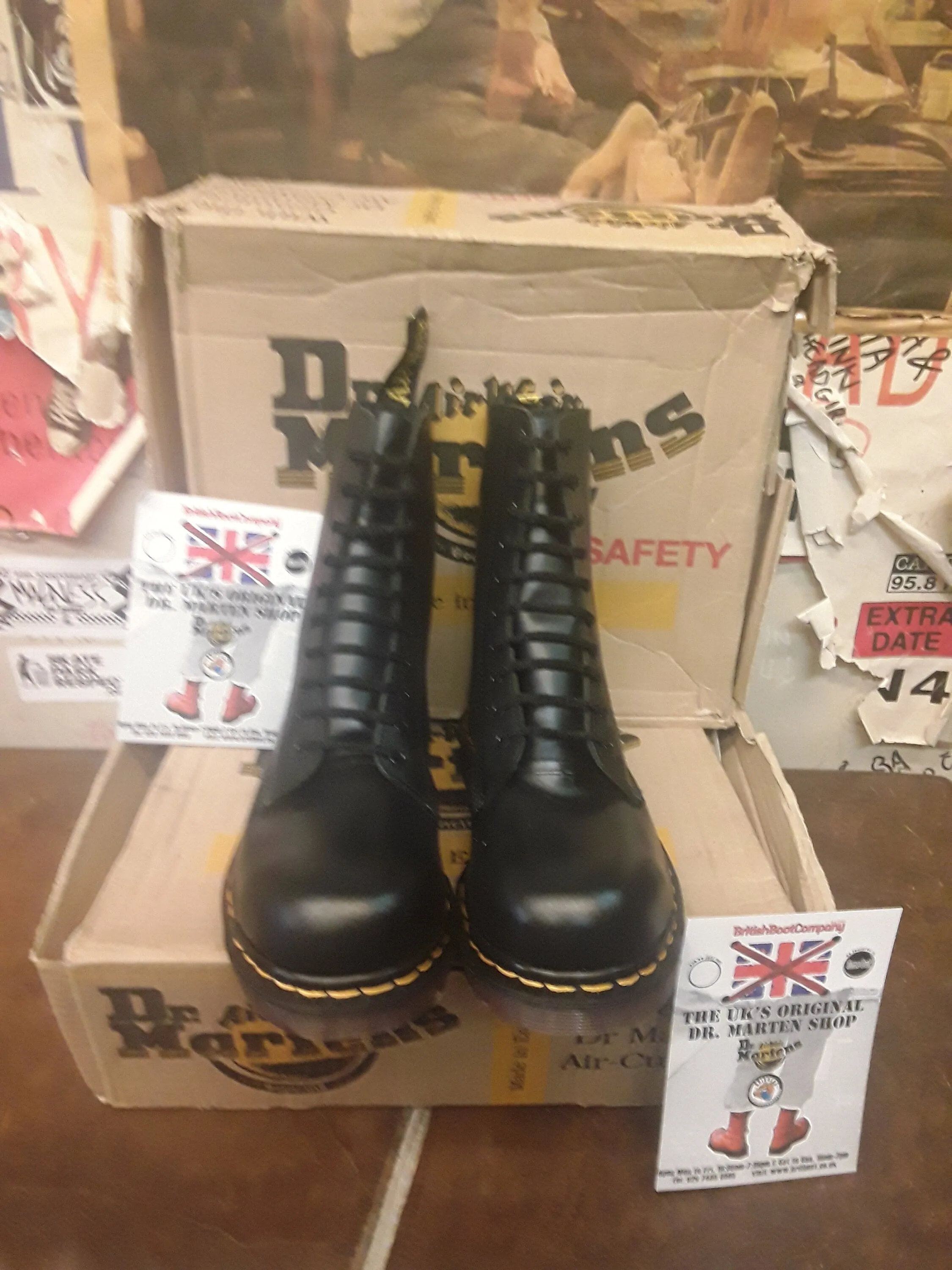Dr Martens Vintage 1919, Size UK 4,6,8 / Vintage Boots Made in England, Womens Black Boots, 10 Hole Steel toe