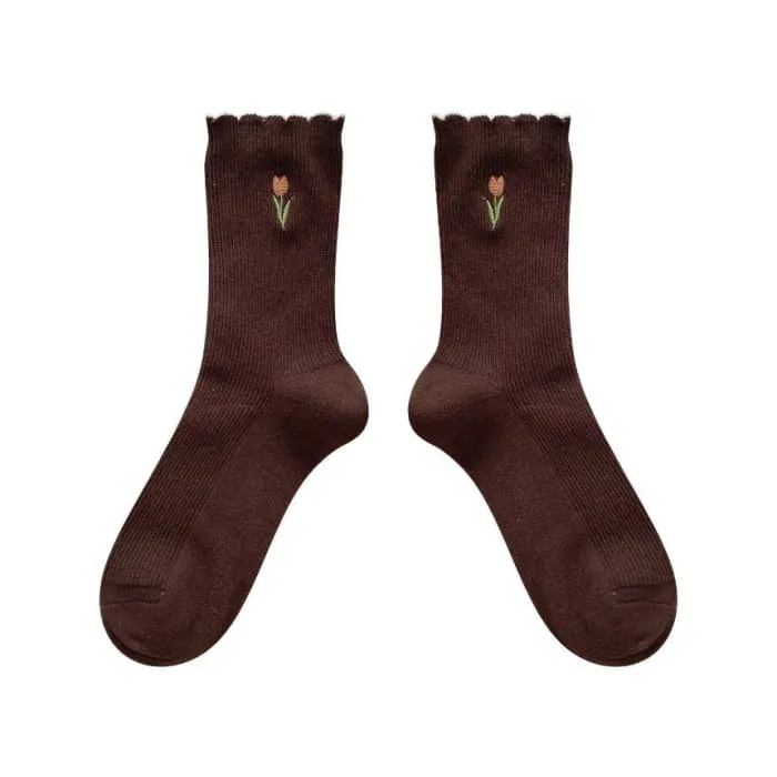 Flower Embroidered Socks / Set