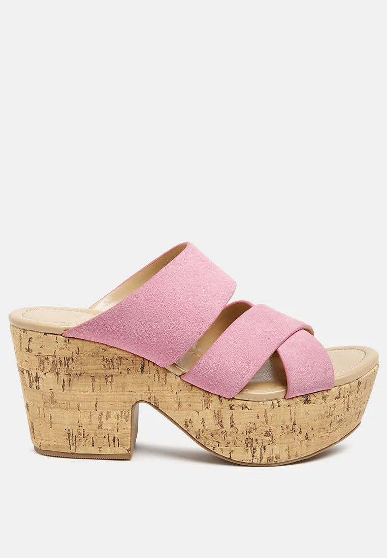 GERD Block Heeled Suede Slip-On Sandal in Pink