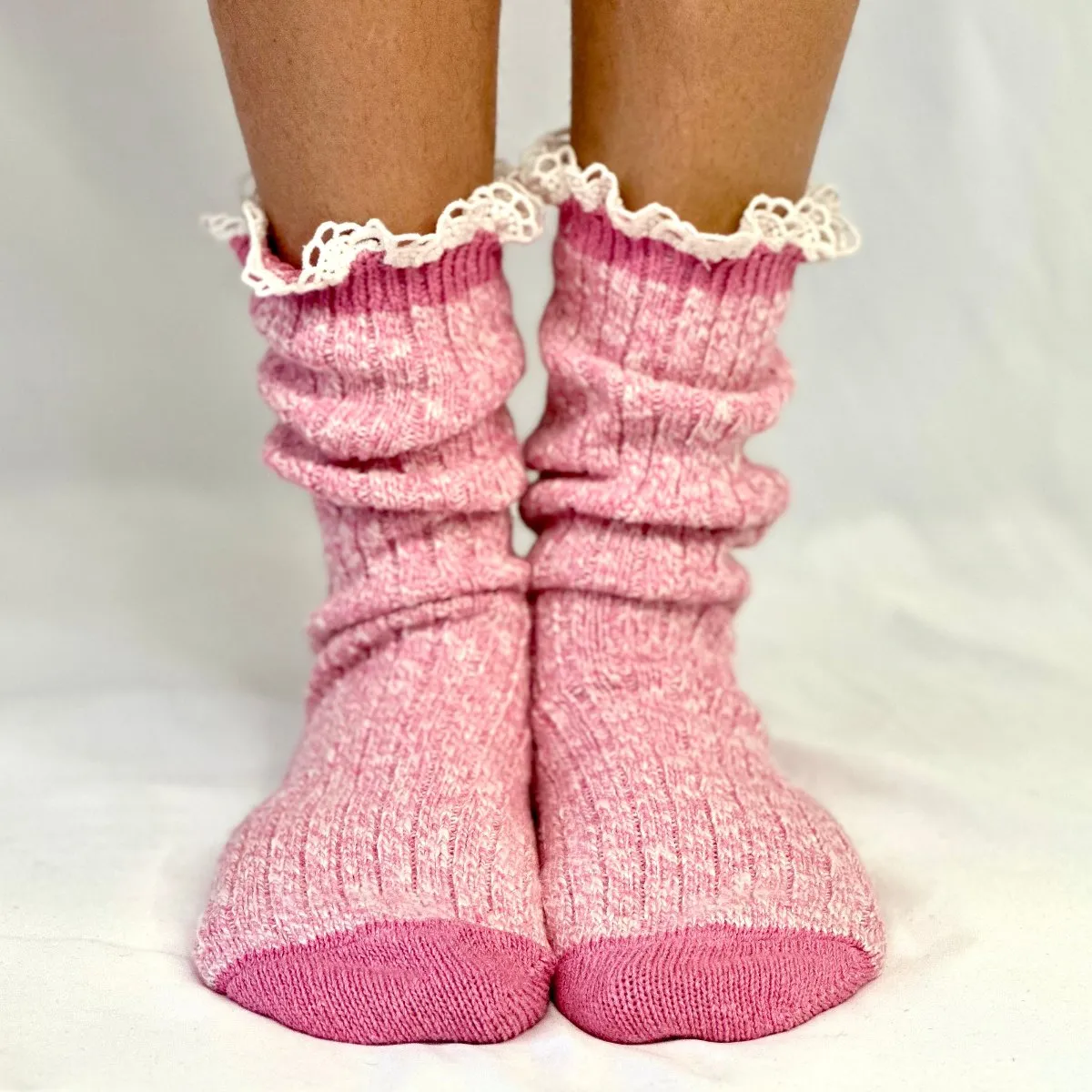 MARLED cotton short lace boot socks - pink