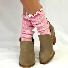 MARLED cotton short lace boot socks - pink