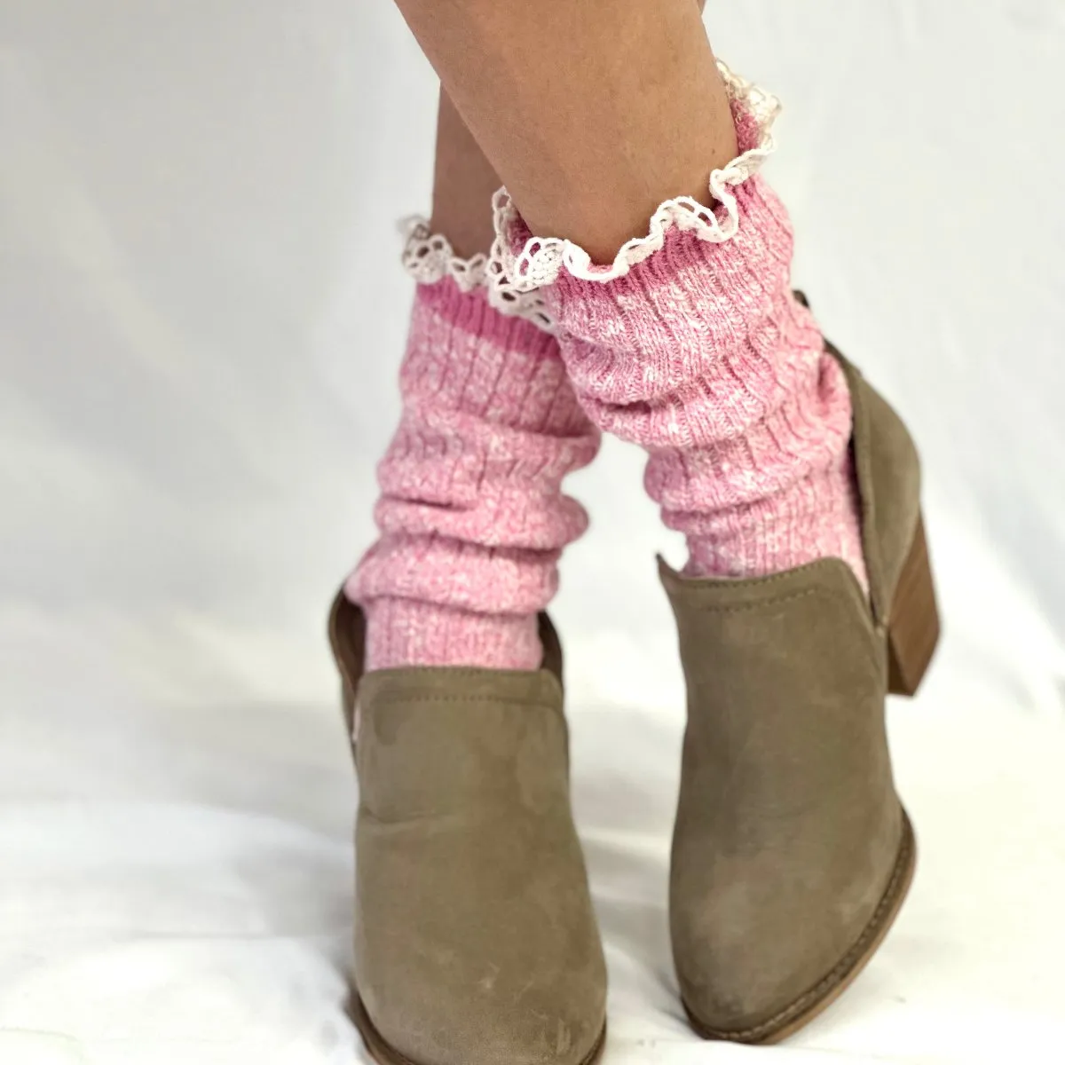 MARLED cotton short lace boot socks - pink