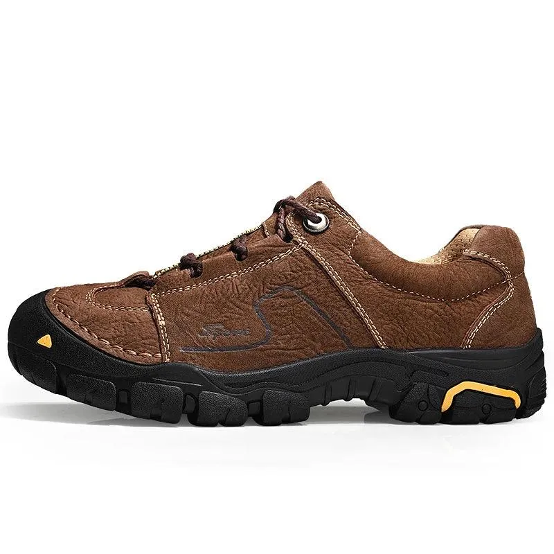 Men's Genuine Leather Casual Shoes – Breathable Sneakers for Outdoor & Hiking