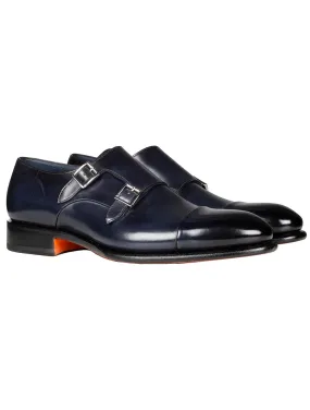 SANTONI Double Monk Shoe Navy
