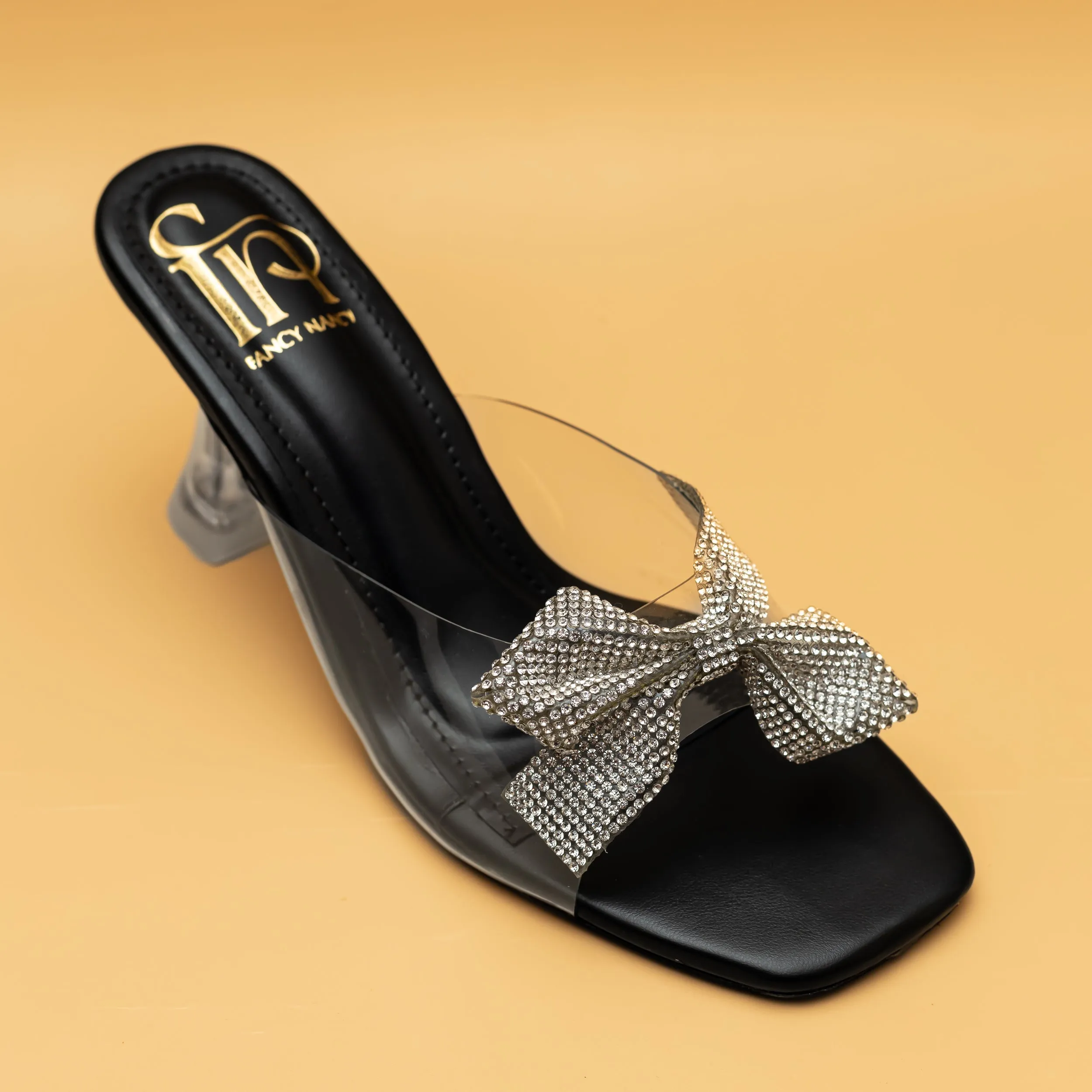 Shimmer Bow Heels - Black