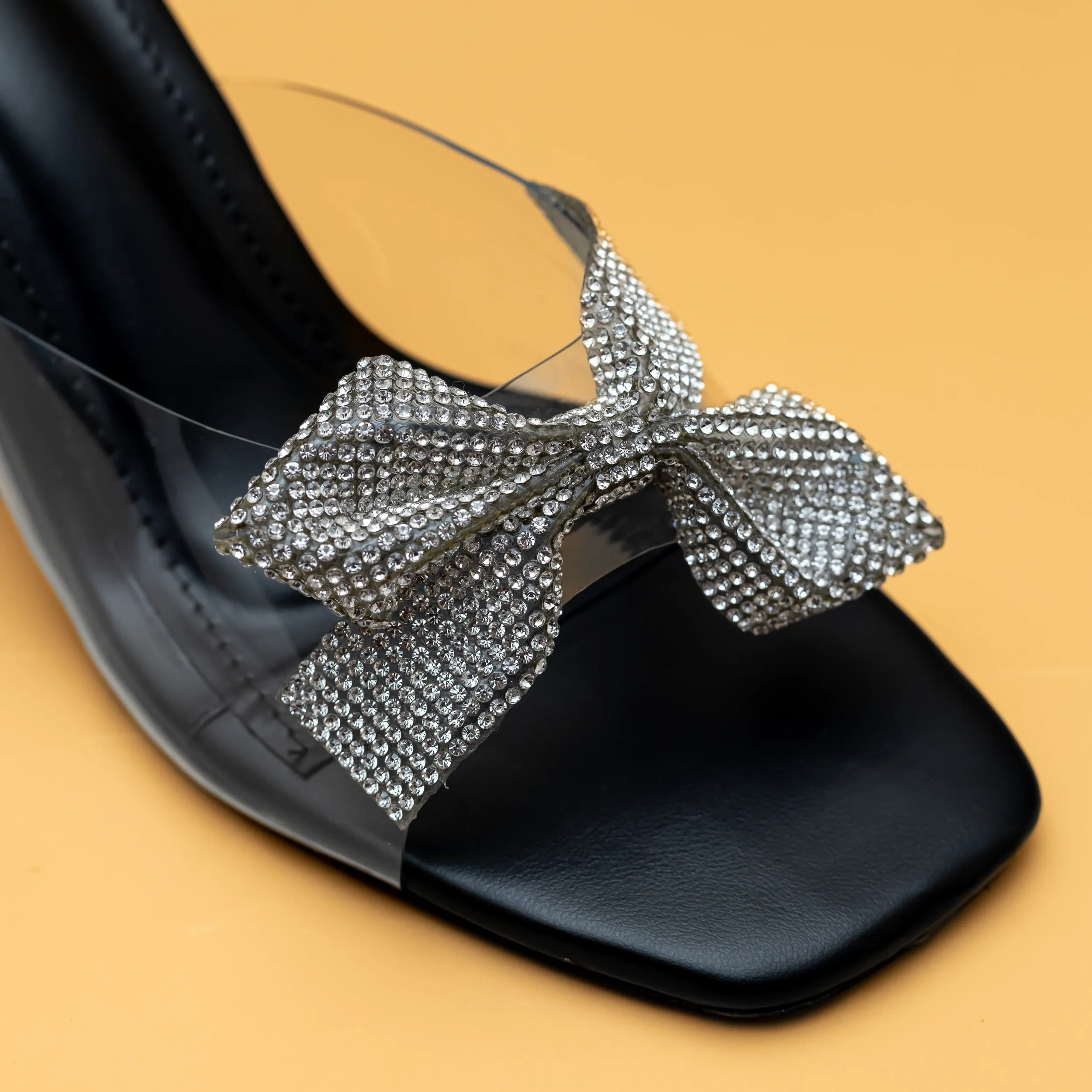 Shimmer Bow Heels - Black