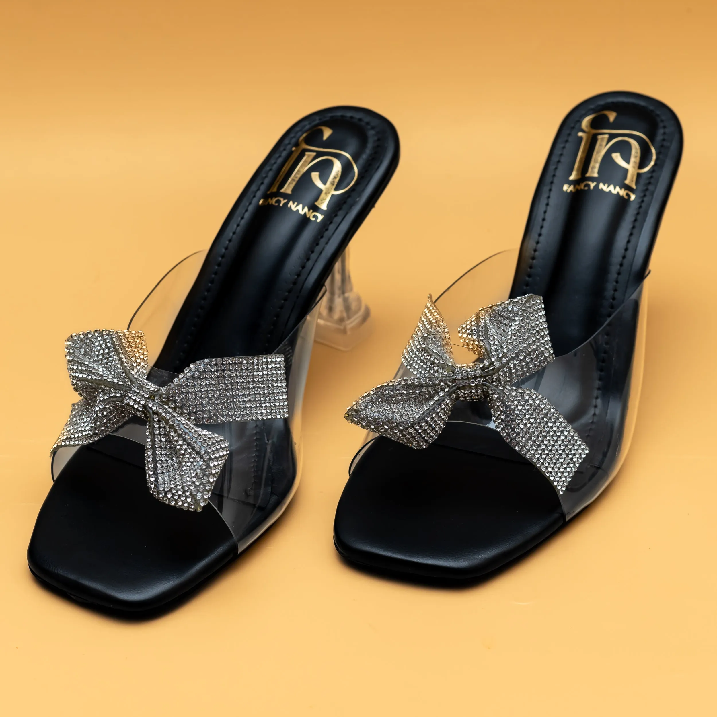 Shimmer Bow Heels - Black