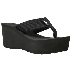 SOBEYO Thong Platform Sandals Soft Light-Weight Sole Flip Flop Wedges Black