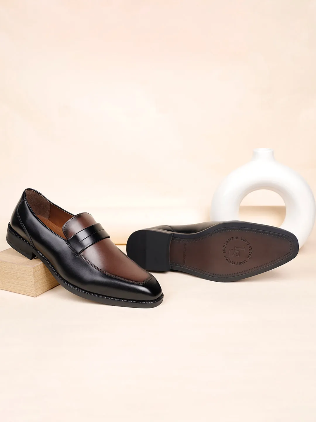 Tan and Black Dual Shade Moccasins Slipons for Men