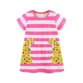Toddler/Kid's Animal Design Embroidery Pink Dress