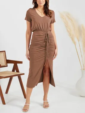 V-Neck Ruched Split-Dress #167781