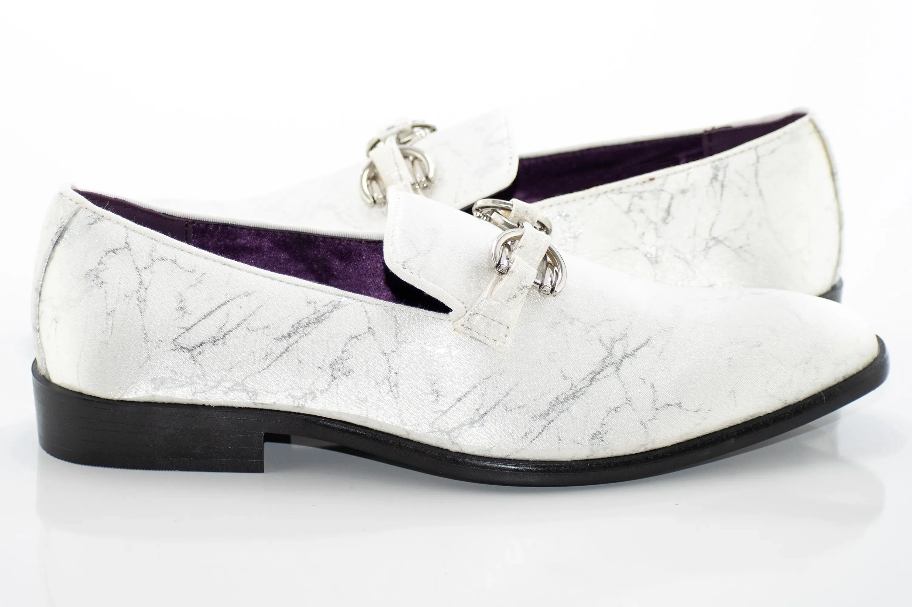 White Distressed Bit Smoking Loafer