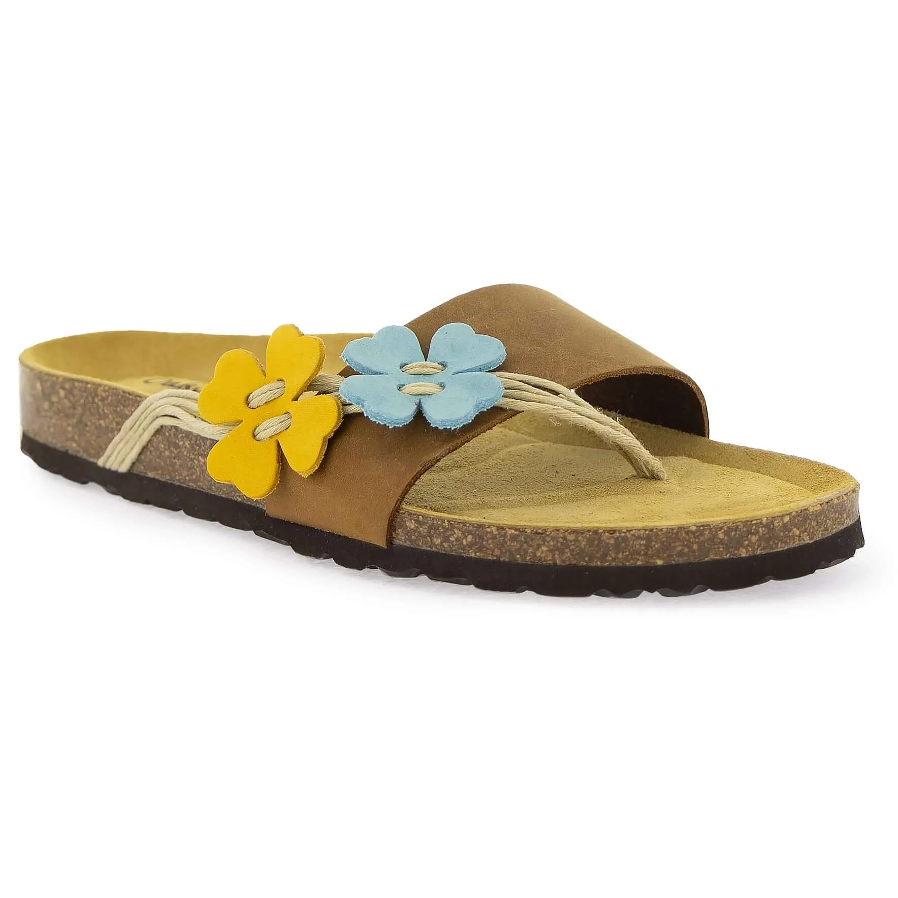 Women's Clover Sandals - Tan Aqua Lemon