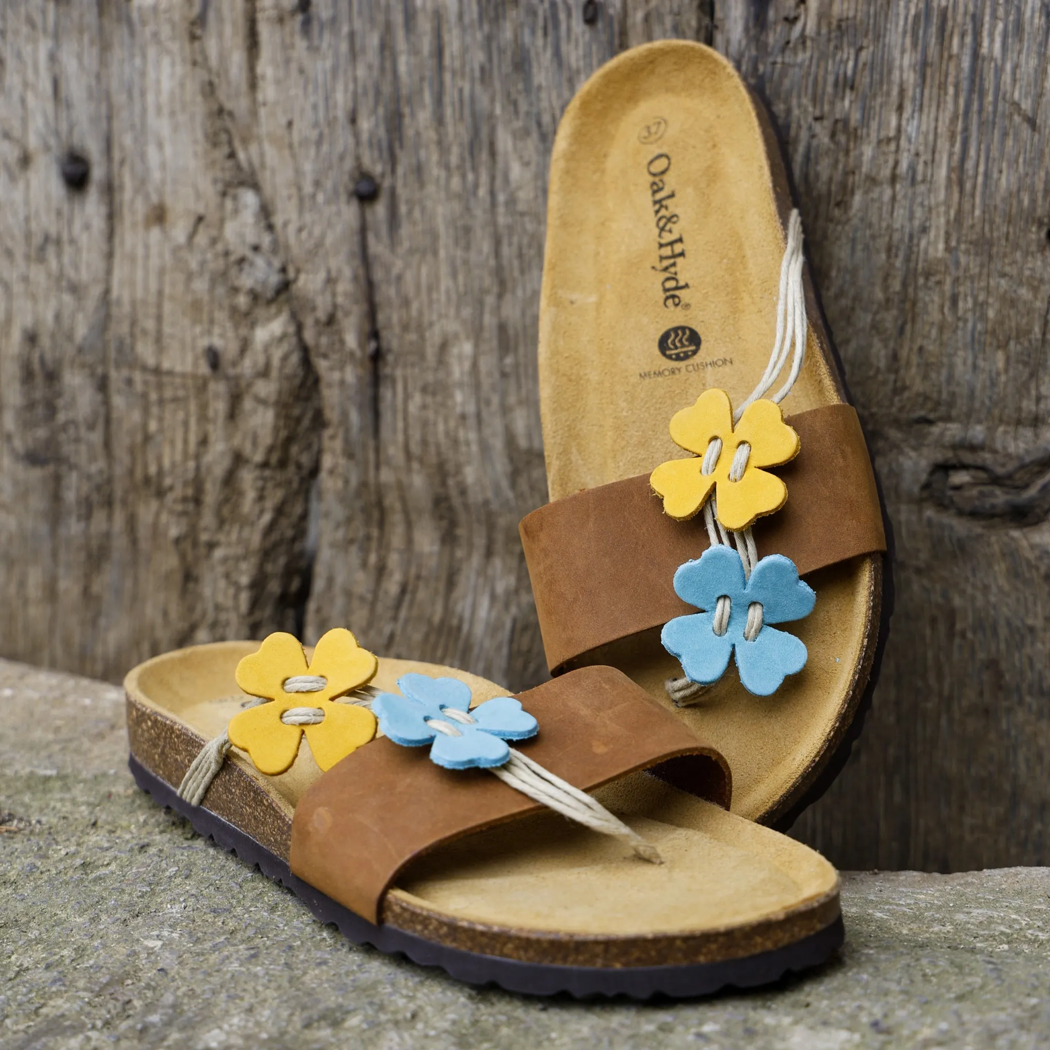 Women's Clover Sandals - Tan Aqua Lemon