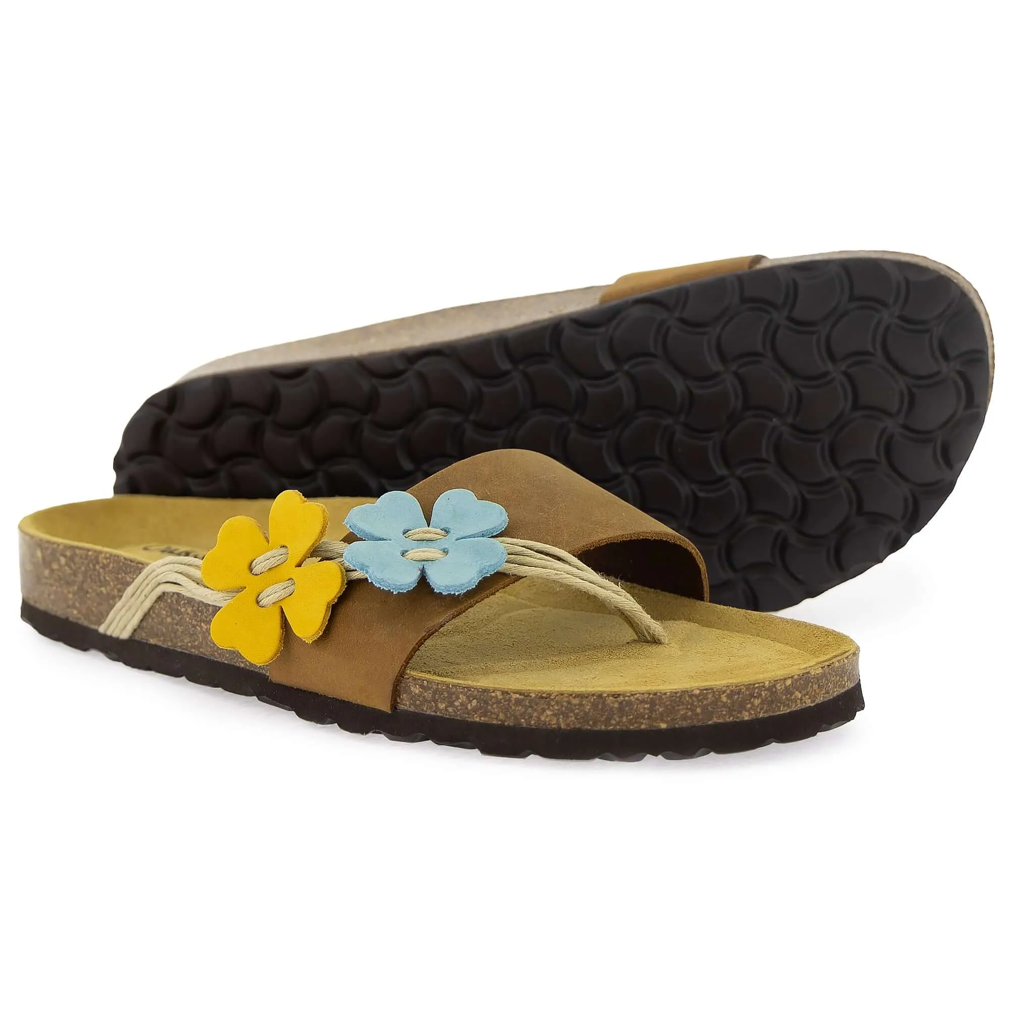 Women's Clover Sandals - Tan Aqua Lemon
