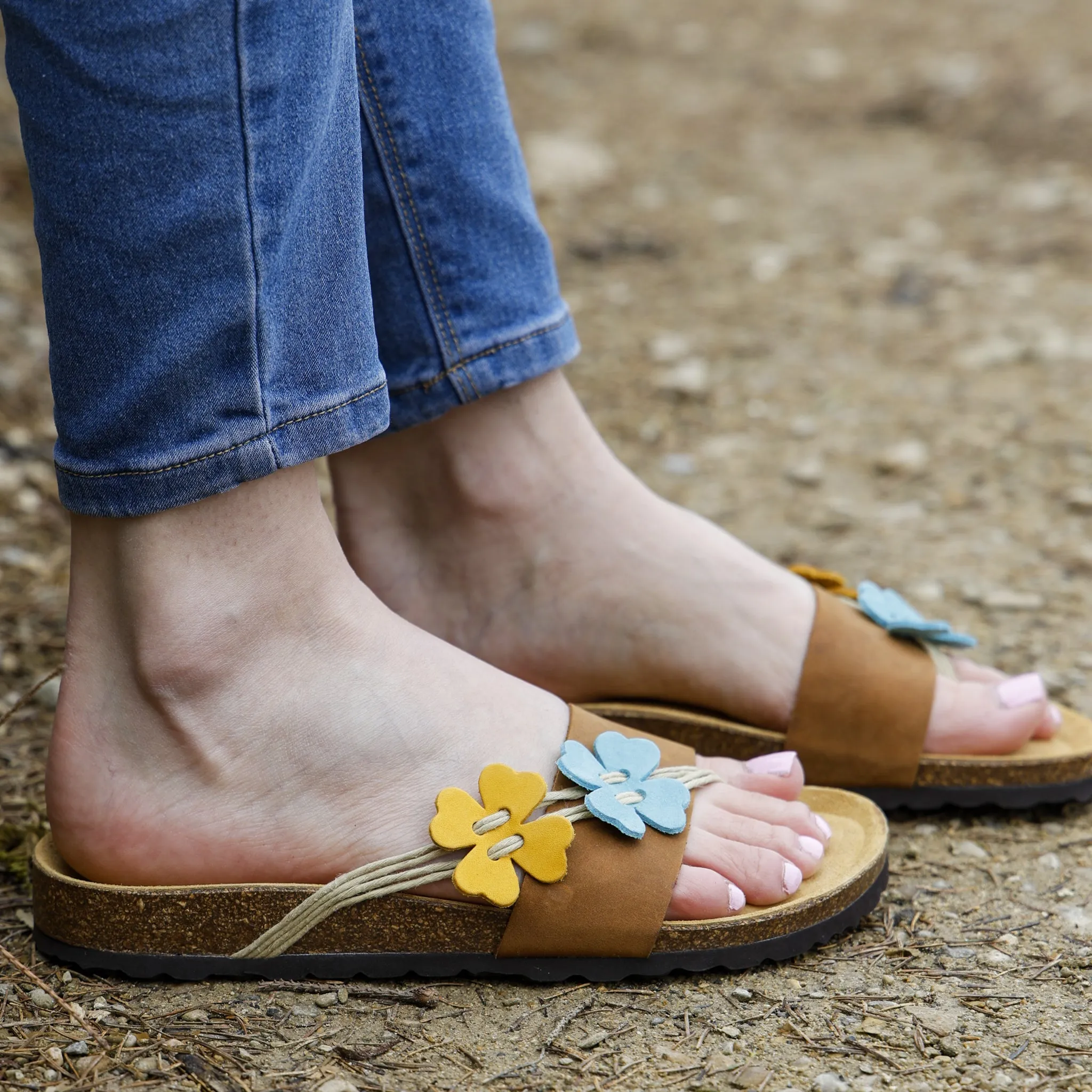 Women's Clover Sandals - Tan Aqua Lemon