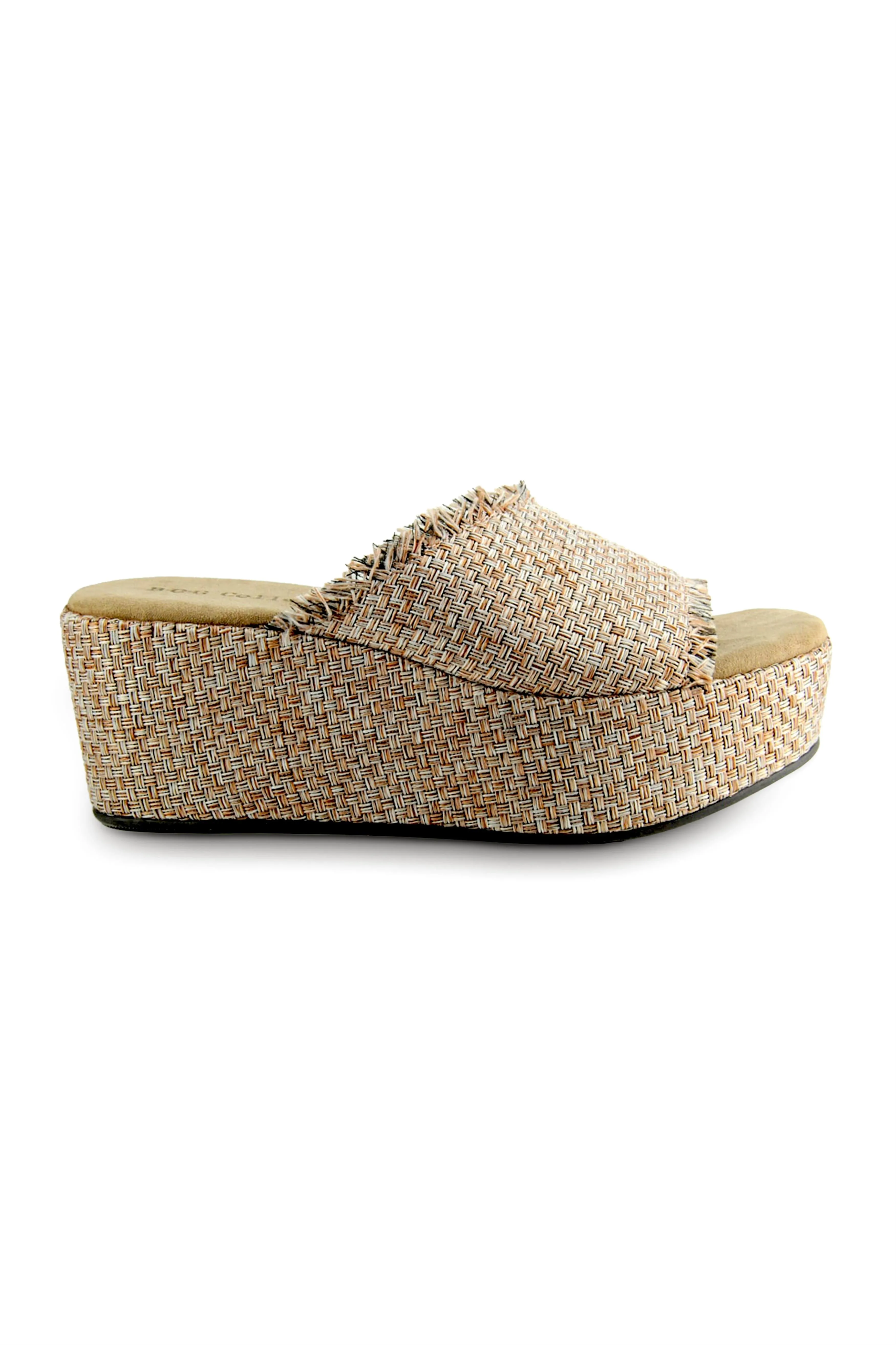 Wren Tan Woven Raffia Platform Slide
